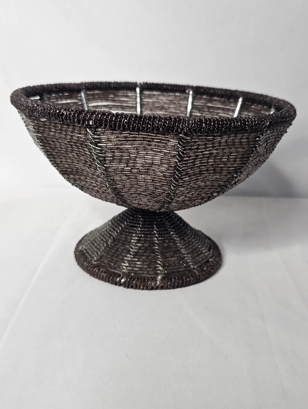 Vintage African Beaded Wire Bowl 7